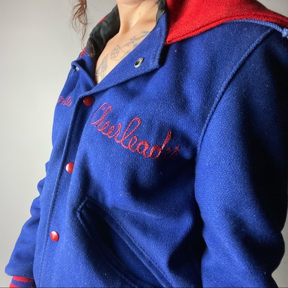 VINTAGE 1960s Lordstown Cheerleader Red Blue Letterman Jacket Delong - Picture 5 of 11